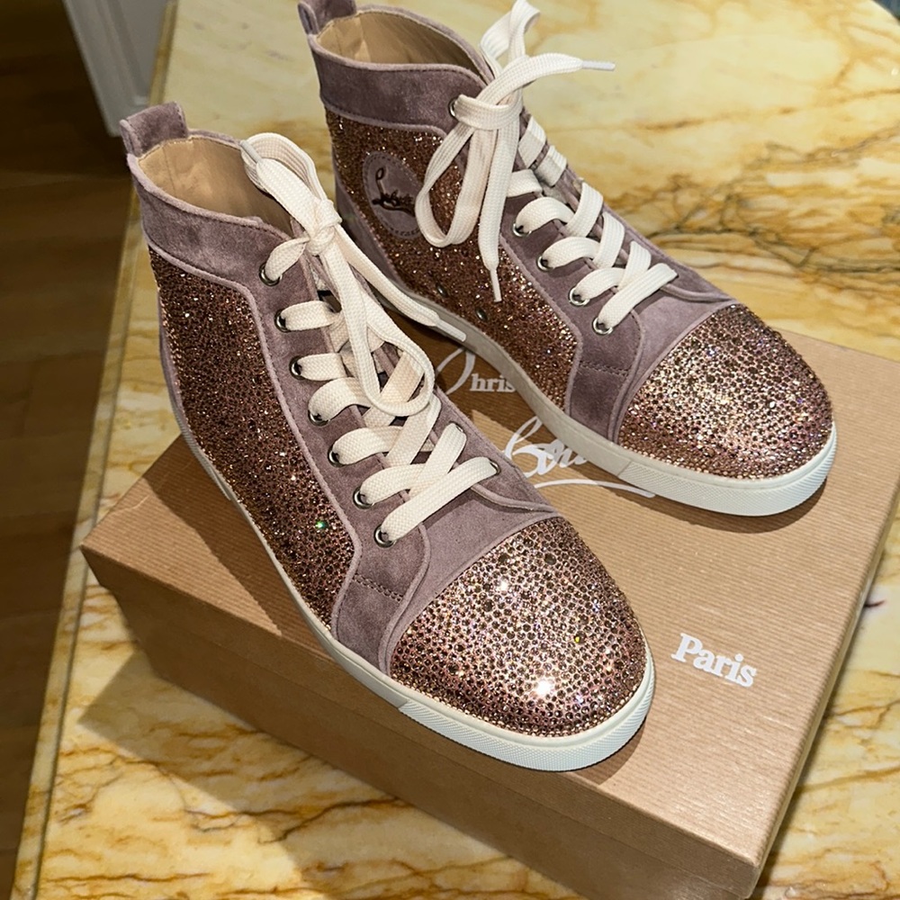 Louboutin Louis flat veau strass rose gold 40 nwt - Picture 1 of 8